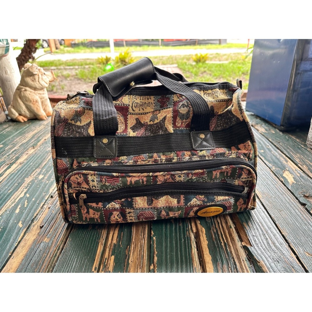 Vintage Amazon Tapestry Duffle Bag Dog Pattern Scottish Terrier Travel Bag Small